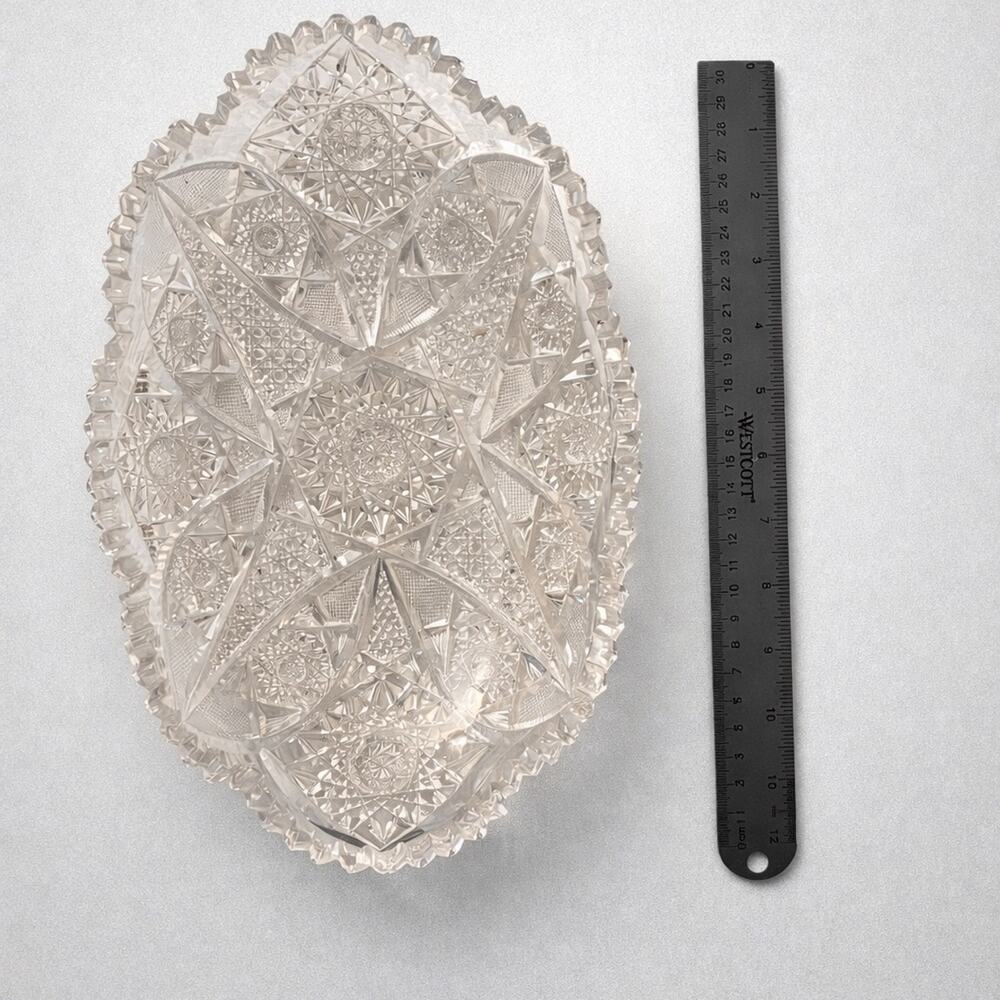 Vintage Cut Crystal Oval Relish / Serving Dish – Scalloped Edge - Picture 2 of 2